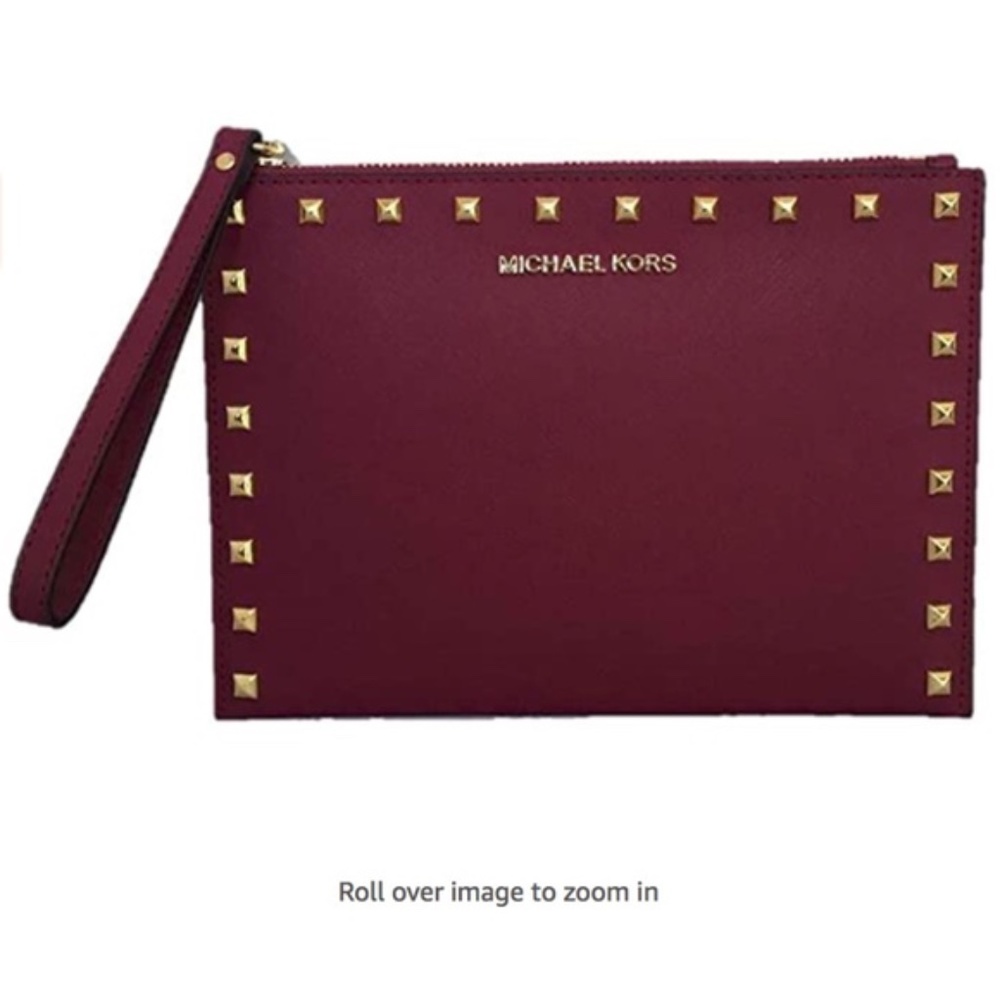 Michael Kors Magenta Saffiano Leather Studded Wristlet